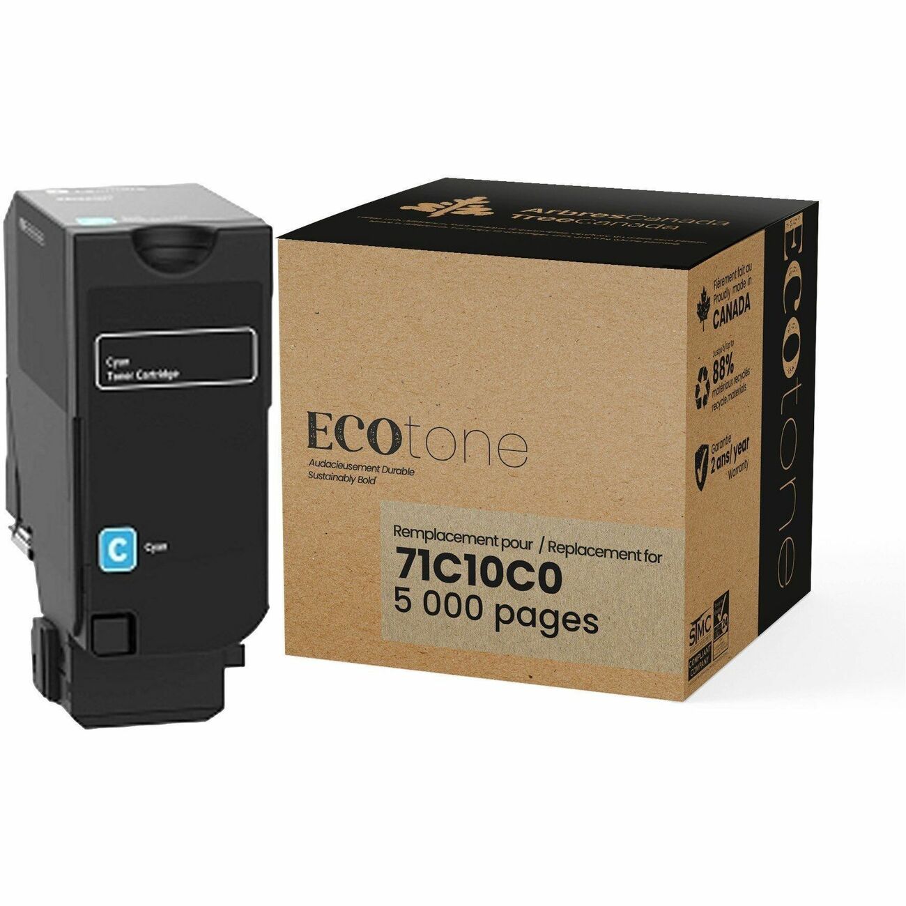 Ecotone Cartouche de toner cyan remis à neuf pour Lexmark 71C10C0
