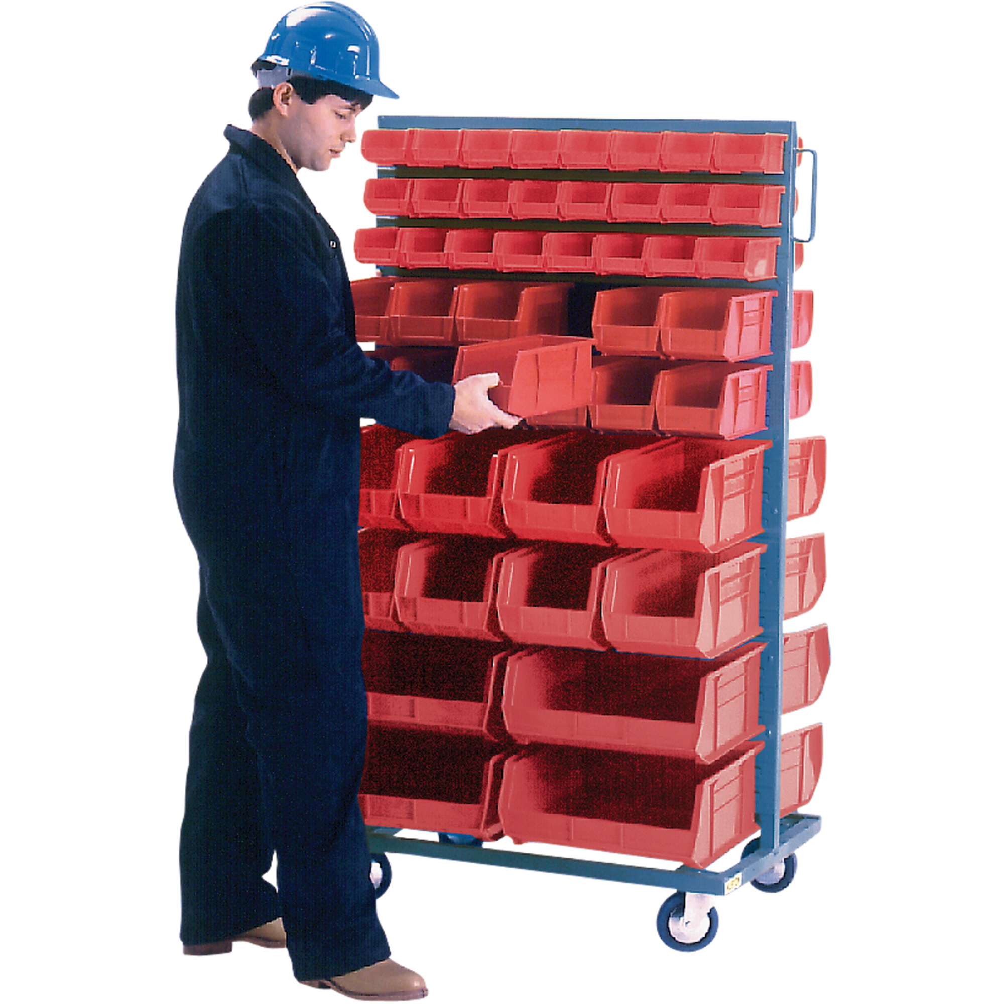 Mobile Double-Sided Bin Rack, 96 Bins, 36" W x 63" H