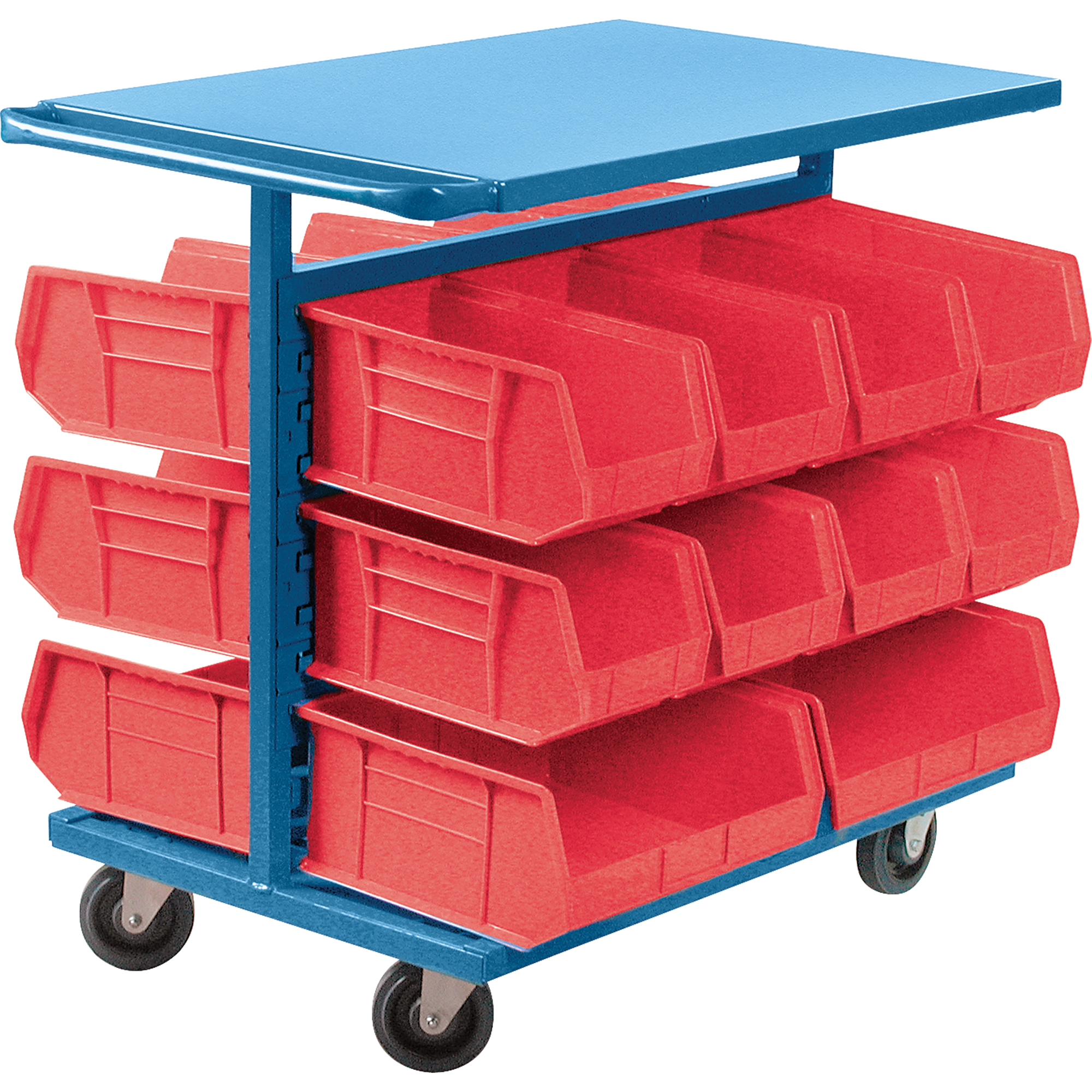 Double-Sided Bin Cart, 1000 lb Capacity, 20 Bins, 24" W