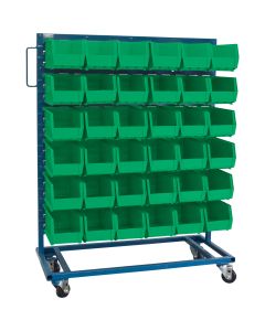Mobile Bin Rack, Single-Sided, 36 Bins, 36" W x 16" D