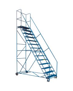 CSA-Certified 14-Step Rolling Ladder, 128" Platform, Steel