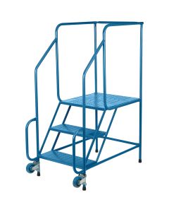 3-Step Tilt-N-Roll Steel Ladder, 22" Wide, Kleton Blue