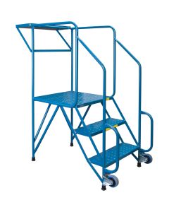 3-Step Steel Rolling Ladder, 28" Platform, Double-Straddle Base
