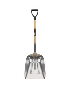 Aluminum Scoop Shovel, D-Grip Wood Handle, 24.5" Length