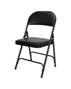 Black Vinyl Padded Folding Chair, Steel, 300 lbs Capacity