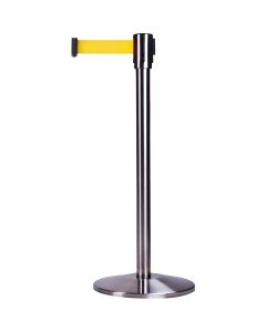 Steel Free-Standing Crowd Control Barrier, 35" H, Yellow Tape, 12' Length