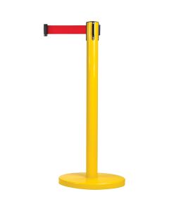 Barrière de contrôle de foule autoportante en acier, 35 po H, ruban rouge, longueur 12 pi