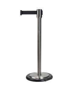 Free-Standing Steel Crowd Control Barrier, 35" H, Black 12' Tape