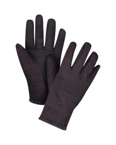 Brown Jersey Gloves, Large, Poly/Cotton, Red Fleece Lined — Size: Large, Colour: Brown, Inner Lining: Red Fleece — Supply Sol