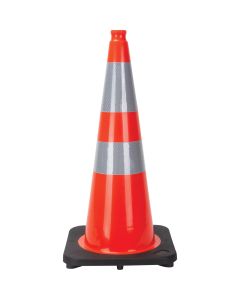28" Orange PVC Traffic Cone with Dual Reflective Collars