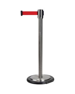Steel Free-Standing Crowd Control Barrier, 35" H, Red Tape, 7' L
