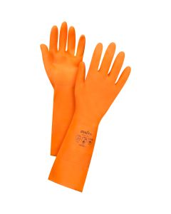 Orange Chemical-Resistant Latex Gloves, 28-mil, Flock-Lined, 13" L