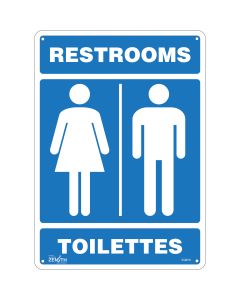 Restrooms Sign, 14" x 10", Bilingual with Pictogram
