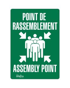 Assembly Point Safety Sign, 10" x 7", Bilingual Adhesive Vinyl