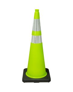 36" Lime Green PVC Traffic Cone with 3M Reflective Collars