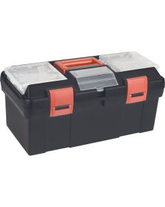 17.5" Heavy-Duty Black Plastic Tool Box with Removable Tray
