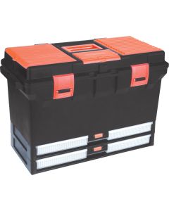 Plastic Tool Box, 22" L x 11" W x 14-1/2" H, Black — Overall Depth: 11", Overall Height: 14-1/2", Overall Width: 22" — Supply