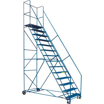 CSA-Certified 14-Step Rolling Ladder, 128" Platform, Steel