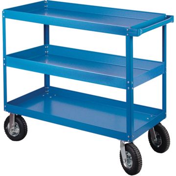 3-Tier Steel Shelf Cart, 24" W x 36" D, 900 lbs, Pneumatic