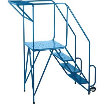 4-Step Steel Rolling Ladder, 38" Platform, Double-Straddle Base
