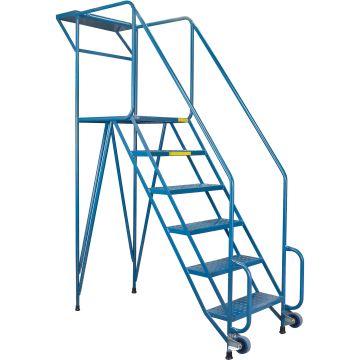 6-Step Steel Rolling Ladder, 57" Platform, Double-Straddle Base