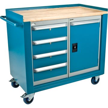 Mobile Service Workbench, Wood Top, 16-Gauge Steel, Industrial