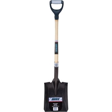 Heavy-Duty Square Shovel, 12-Gauge Carbon Steel, D-Grip, 30"