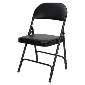 Chaise Pliante Rembourrée en Vinyle Noir, Acier, Capacité 300 lb