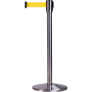 Steel Free-Standing Crowd Control Barrier, 35" H, Yellow Tape, 12' Length