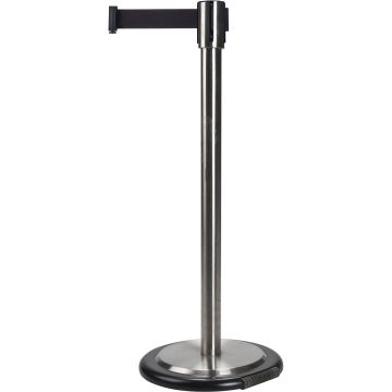 Free-Standing Steel Crowd Control Barrier, 35" H, Black 12' Tape