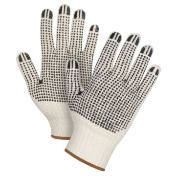 Heavyweight Dotted Poly/Cotton String Knit Gloves, 7 Gauge, Large