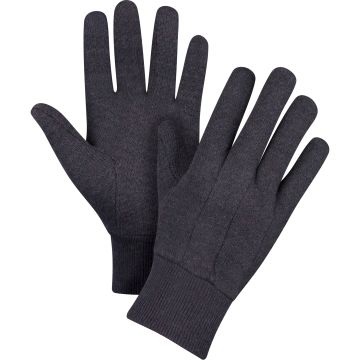 Brown Jersey Gloves, Large, Poly/Cotton, Unlined, Knit Wrist — Size: Large, Colour: Brown, Inner Lining: Unlined — Supply Sol