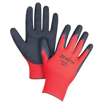 Black & Red Crinkle Grip Coated Gloves, 9/Large, Rubber Latex Coating, 13 Gauge, Polyester Shell — Supply Solution