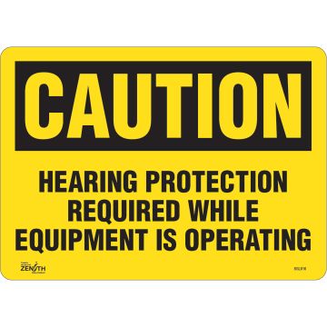 "Hearing Protection Required" Noise Hazard Sign, 10" x 14", Vinyl, English — Height: 10", Width: 14", Display Type: Adhesive 