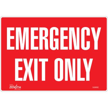 Emergency Exit Only Sign, 7" x 10", Adhesive Vinyl, English