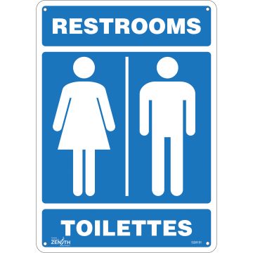 Restrooms Sign, 14" x 10", Bilingual with Pictogram