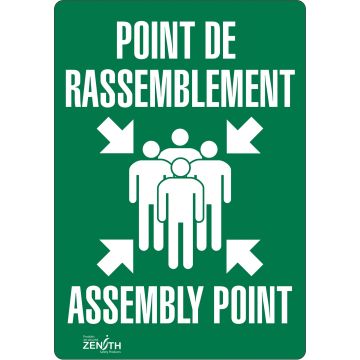 Assembly Point Safety Sign, 10" x 7", Bilingual Adhesive Vinyl
