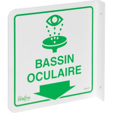 90° Projecting Eye Wash Sign, 8" x 8", Plastic, Pictogram