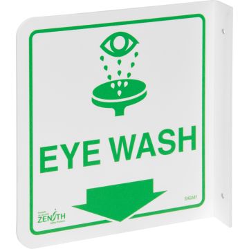 90° Projecting Eye Wash Sign, 8" x 8", Plastic, English/Pictogram