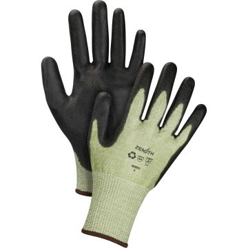 Eco-Friendly Seamless Cut-Resistant Gloves,13 Gauge, Polyurethane Coated, HPPE/RPET Shell, ASTM ANSI Level A4 — Gauge: 13, Sh