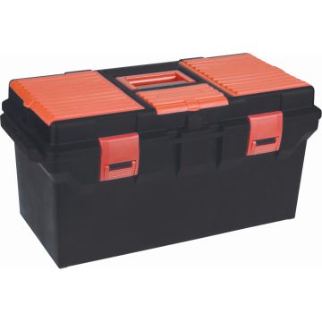 22" Black Heavy-Duty Plastic Tool Box with Tray & Organizers — Overall Depth: 11", Overall Height: 10-1/2", Overall Width: 22