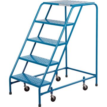 5-Step Rolling Steel Ladder, 18" Wide, 46" High