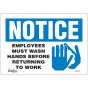 Employees Must Wash Hands Sign, 7" x 10", English/Pictogram