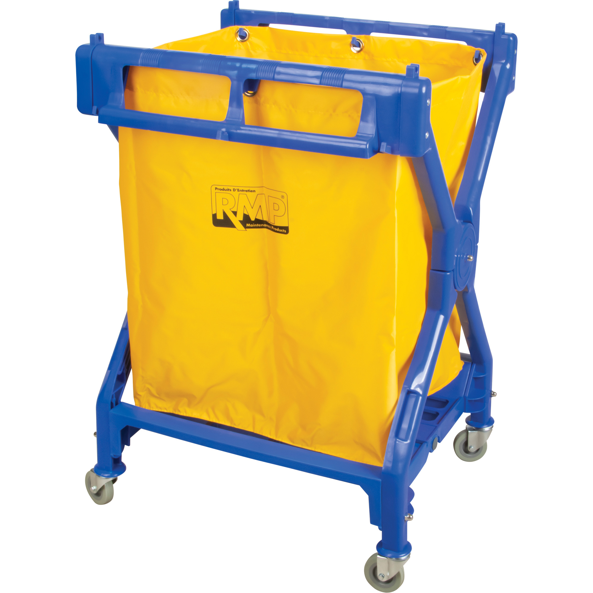 Lightweight X-Frame Laundry Cart with Yellow Nylon Bag