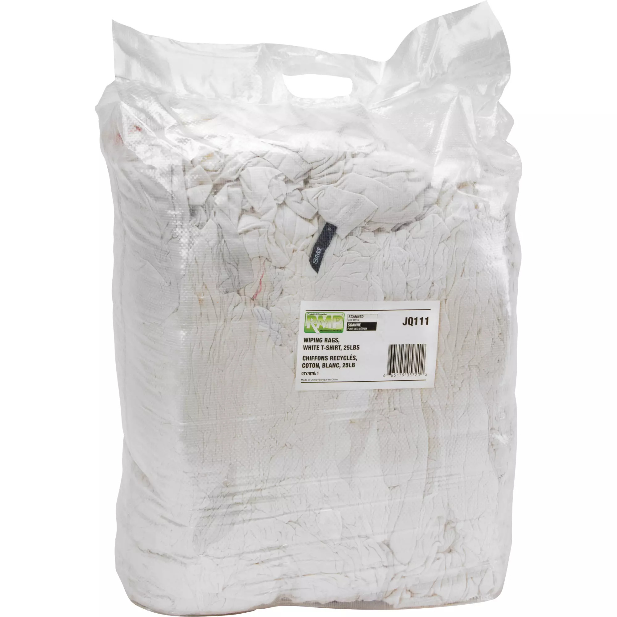 Chiffons d'essuyage en coton recyclé, blancs, 25 lb