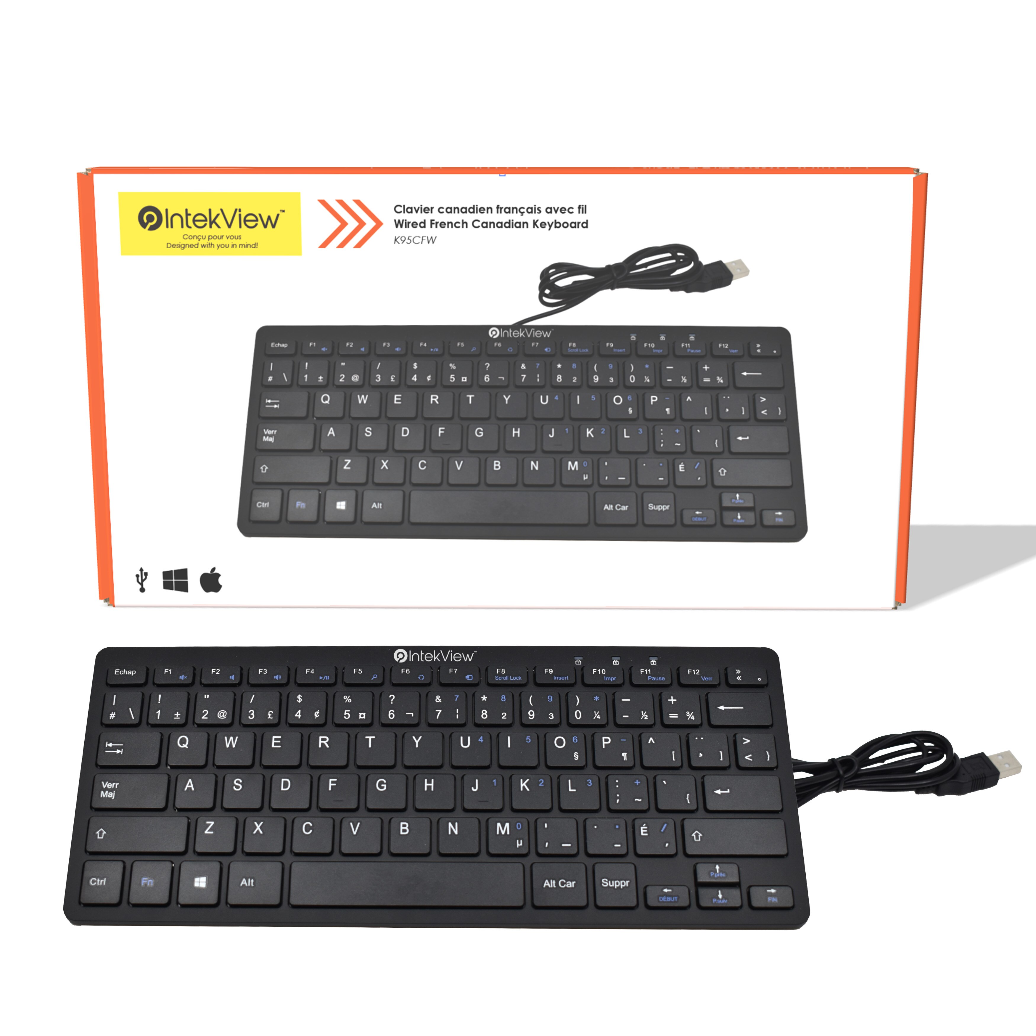 IntekView Compact Wired Keyboard, Canadian French Layout, 78 Keys, 11"