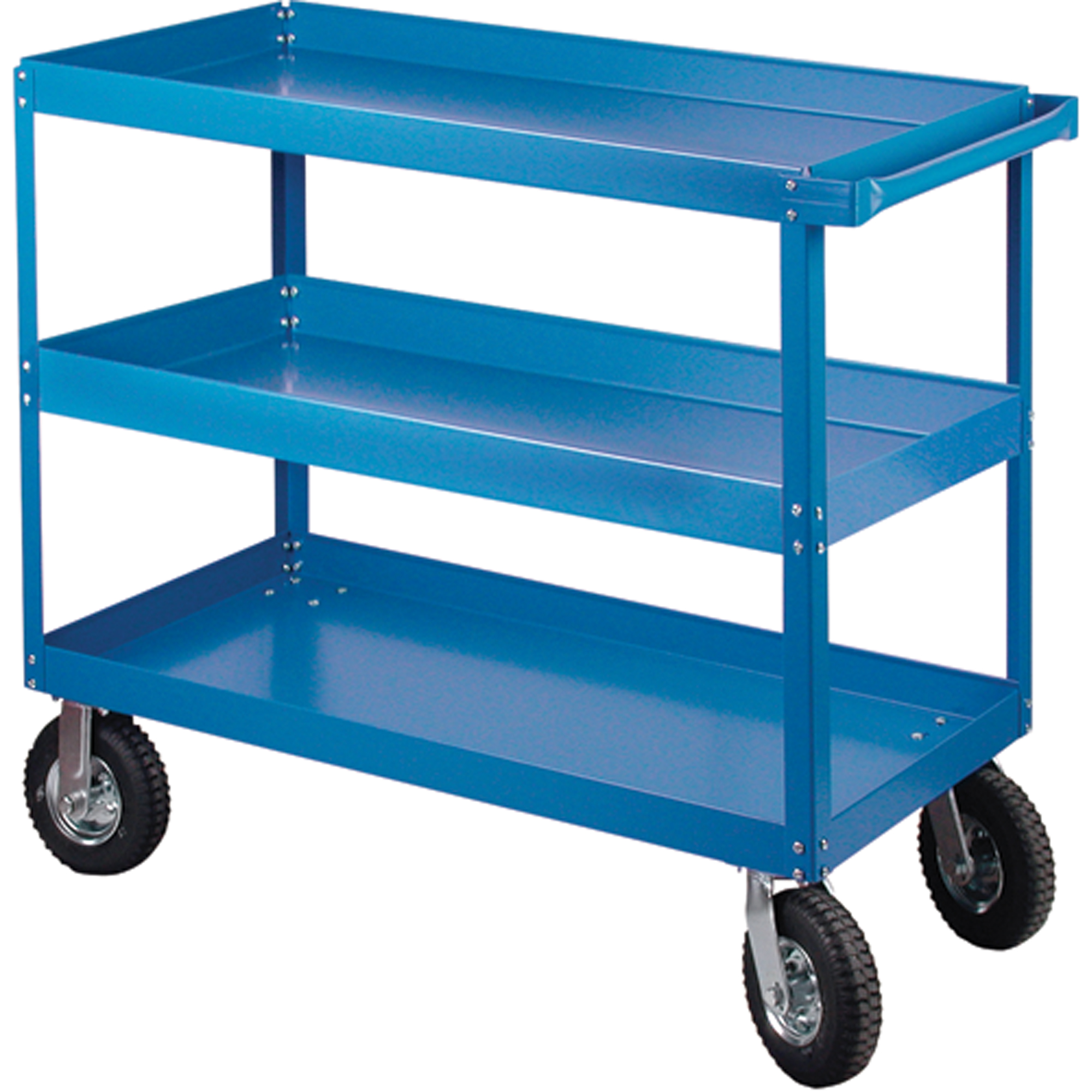 3-Tier Steel Shelf Cart, 24" W x 36" D, 900 lbs, Pneumatic