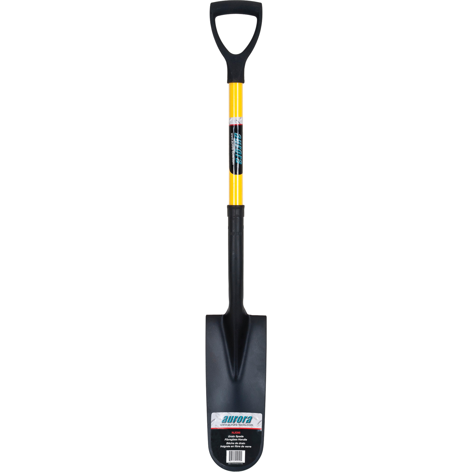 Drain Spade Shovel, Tempered Steel, 16" x 6" Blade, D-Grip