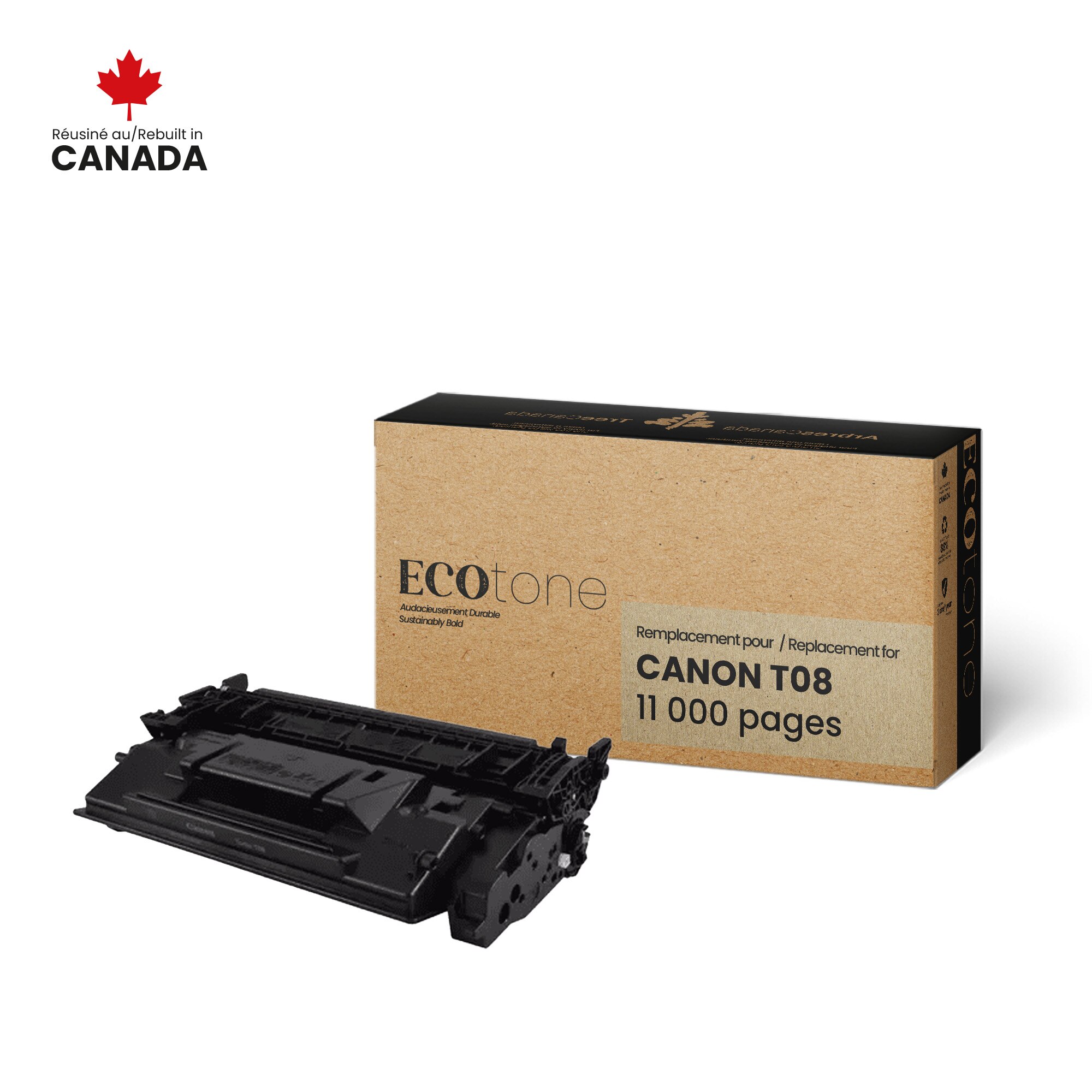 Ecotone RCAT08 Cartouche de toner noir remise à neuf pour Canon T08