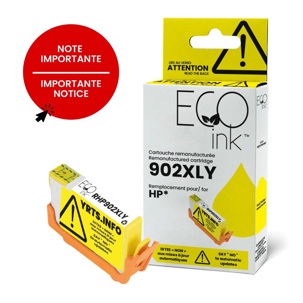 Cartouche d'Encre Jaune Remise à Neuf pour HP 902XL T6M10AN